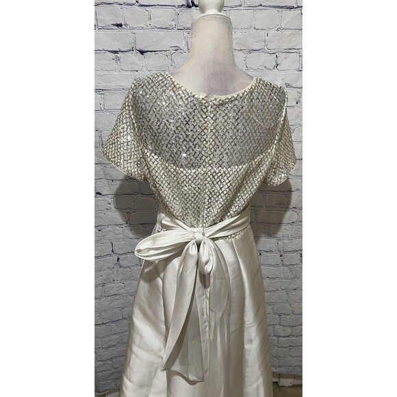 NWT R&M Richards White Short Sleeve Sequin Satin Bow Hi Low Formal Dress Gown 10 - Picture 5 of 10